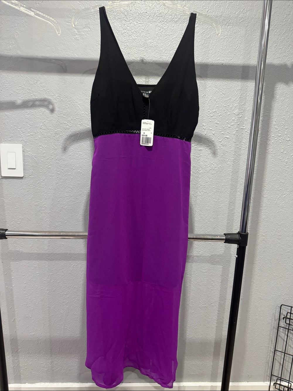 Forever 21 Black and Purple V-Neck Maxi Dress